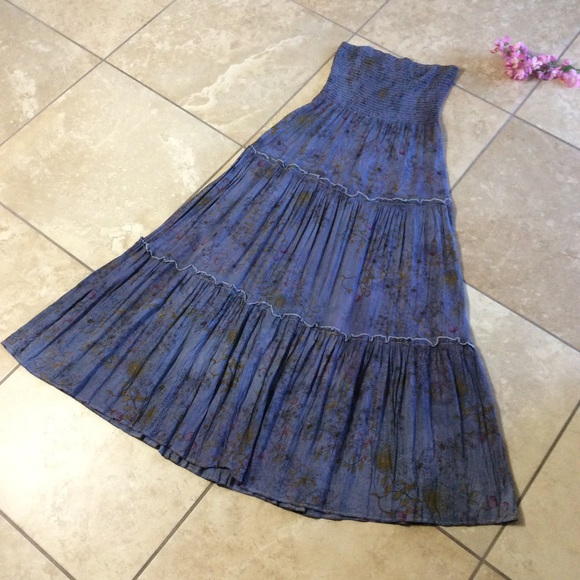 🍒 FLORAL DRESS GRAY LONG MAXI RUFFLE FLOWER BOHO - Picture 8 of 8